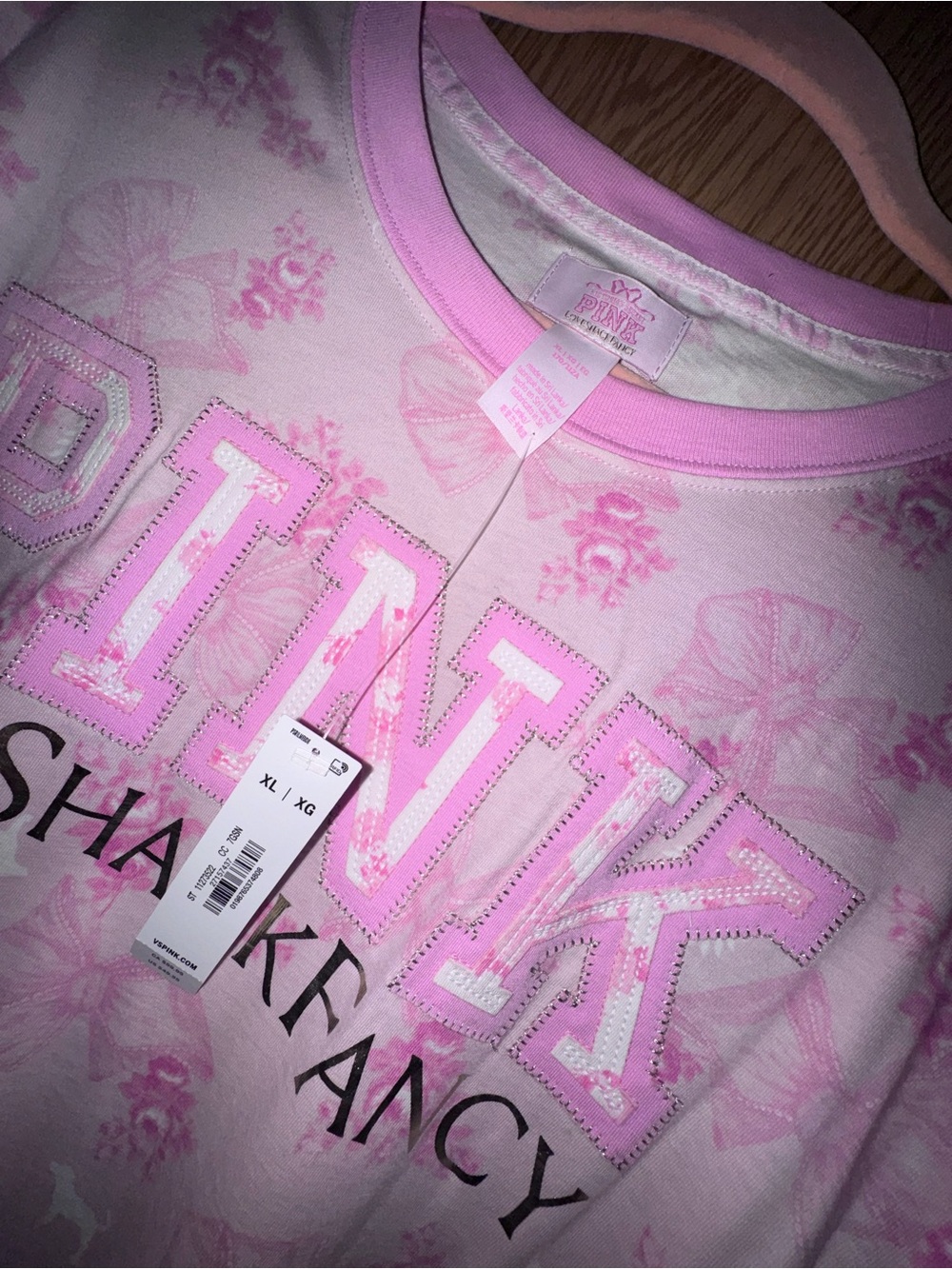 PINK Victoria's Secret Light Pink Floral Logo Short Sleeve Tee Love Shack Fancy